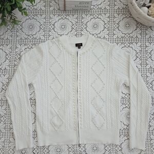 Ontwelfth Pearl-Trim Cream Zip Cardigan Sweater